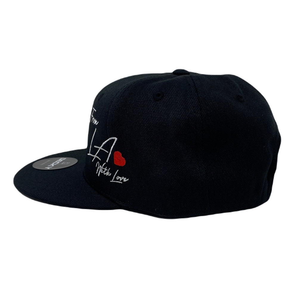 Los Angeles (w/Love) LA Rose Rosa With Love Heart Snapback Hat Cap All Black - Picture 5 of 8
